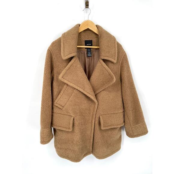 Smythe Camel Tan Faux Shearling Teddy Car Coat Jacket size Extra Small - Picture 4 of 10
